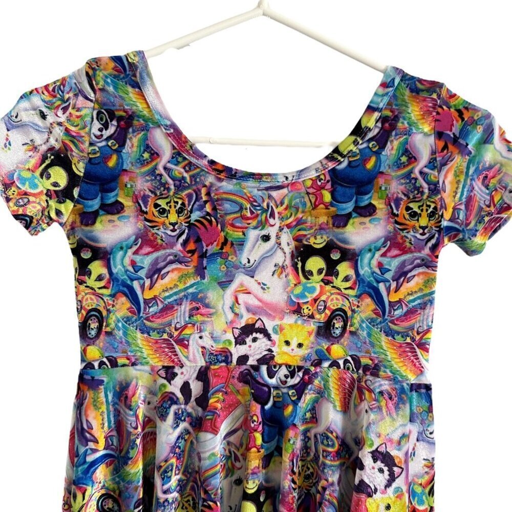 Wild Rich Kids twirl Dress youth size 9/10 Lisa Frank velvet unicorn cat pegasus - Picture 2 of 9